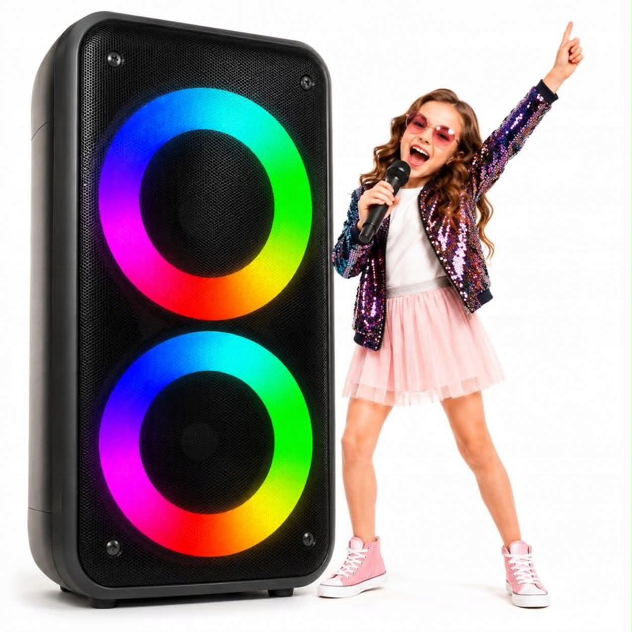 Duży Głośnik Bluetooth Boombox Karaoke Rgb Usb Radio Fm Mocny Bass