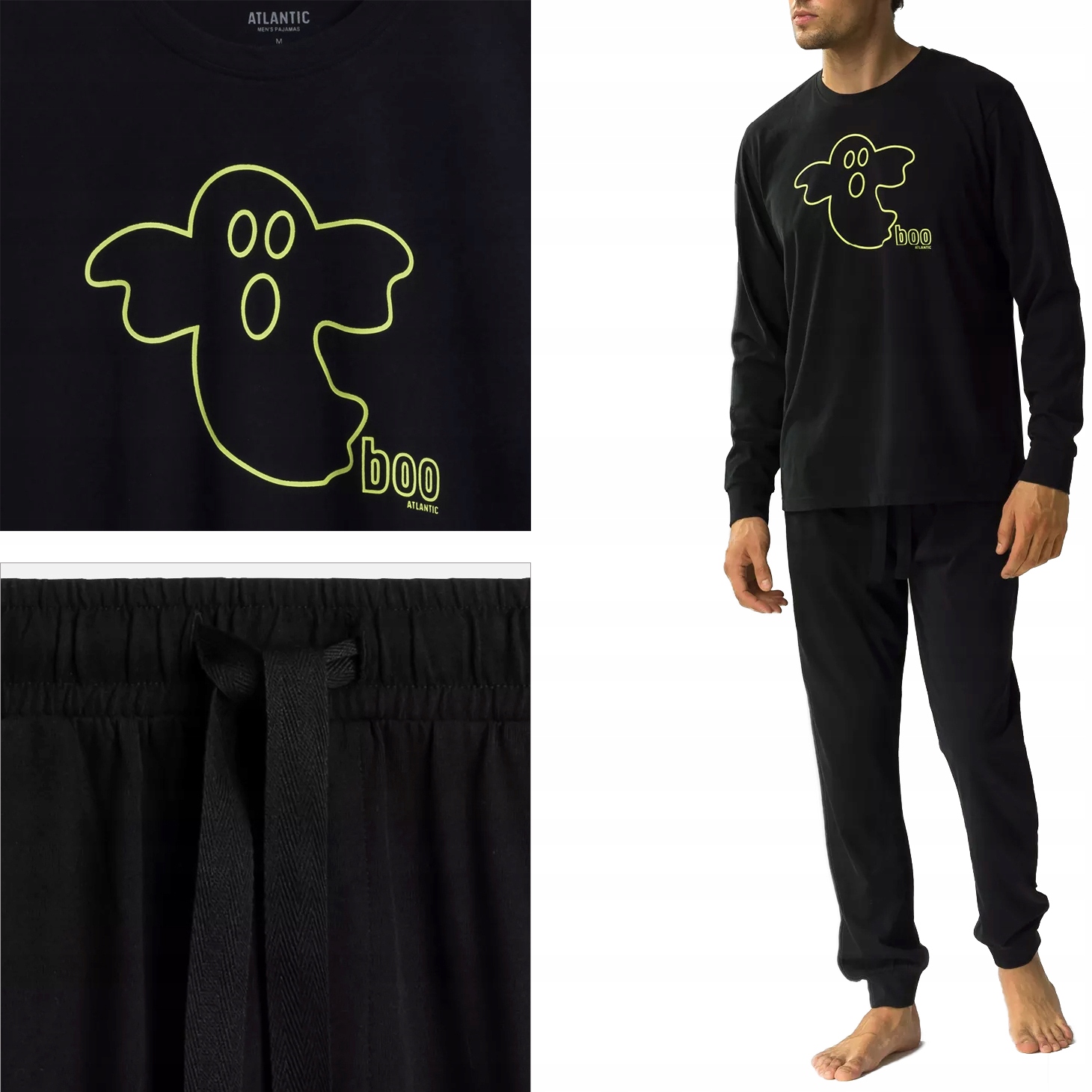 Atlantic pánské dlouhé pyžamo Duszek se zavazováním Nmp černé XL