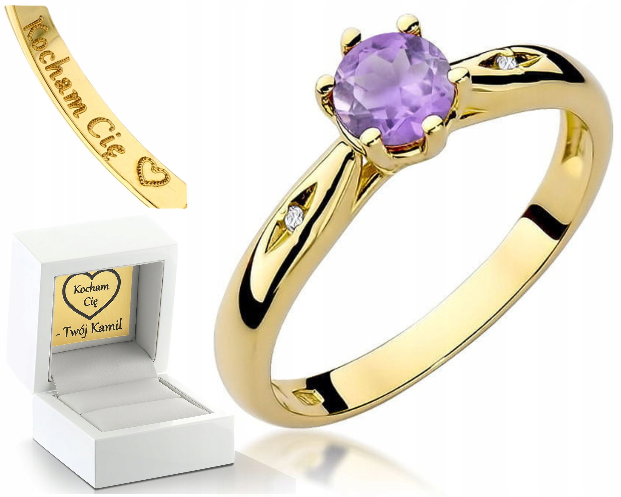 Prstýnek Ametyst Brilianty Gravírování Bonus 585
