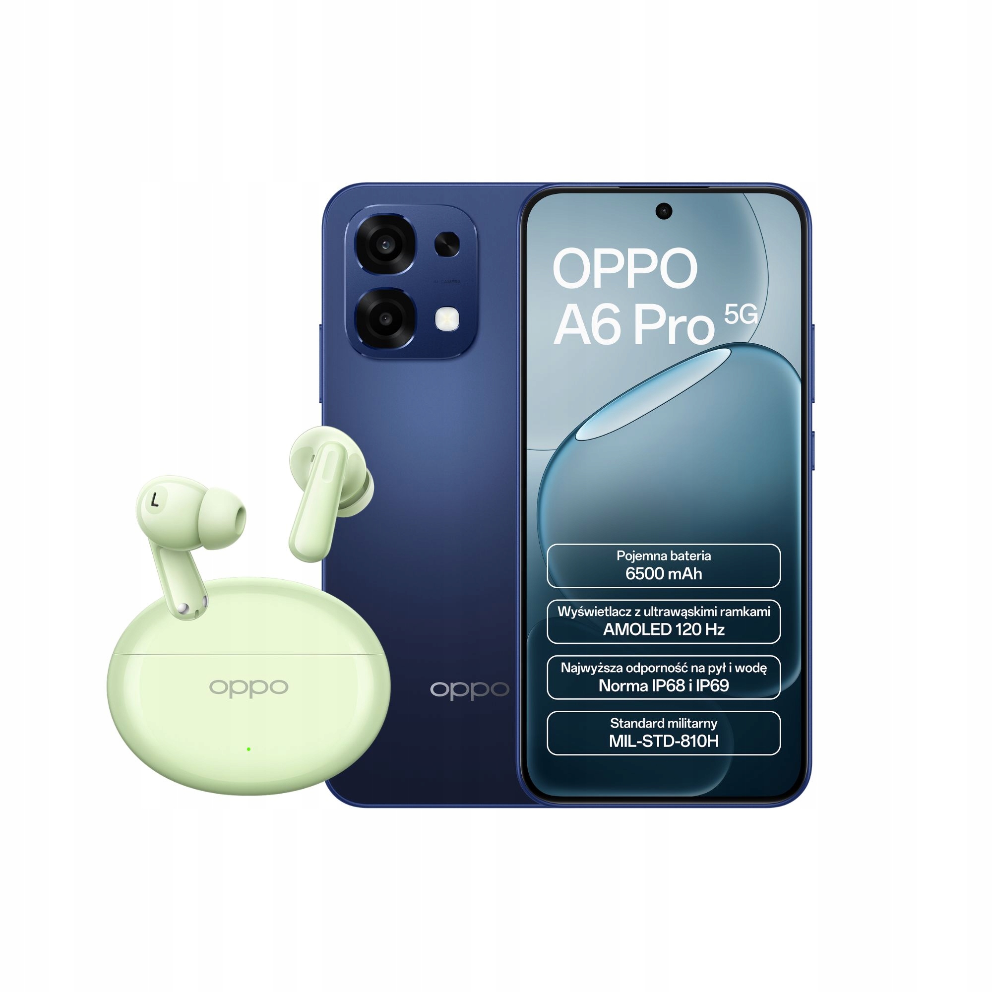 Smartfon Oppo A6 Pro 8 Gb 256 Gb 5G niebieski Oppo Enco Air4 zielone