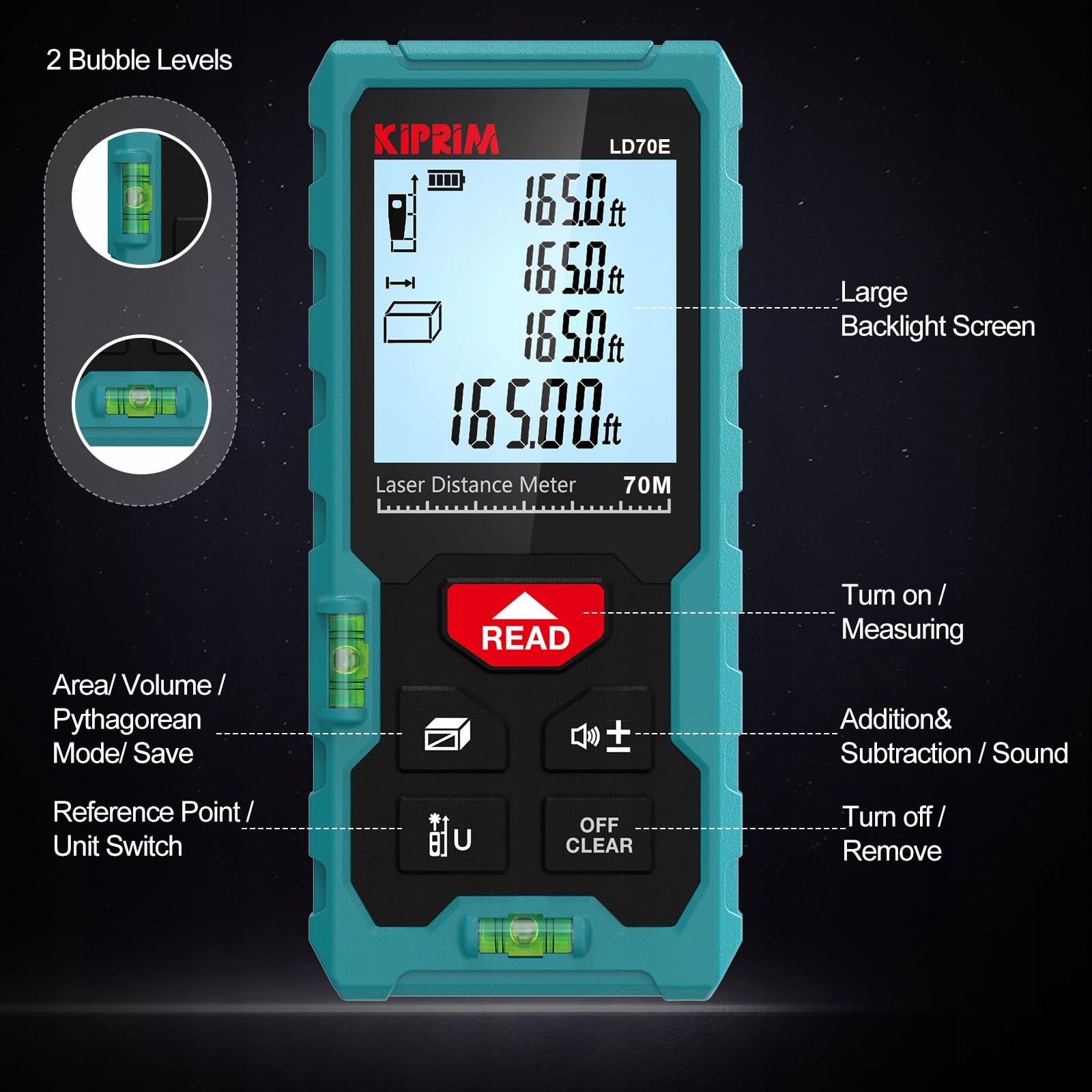 KIPRIM Laserowy Dalmierz 70m Wysoka Dokładność LCD ft/m/in Kompaktowy — miniatura 8
