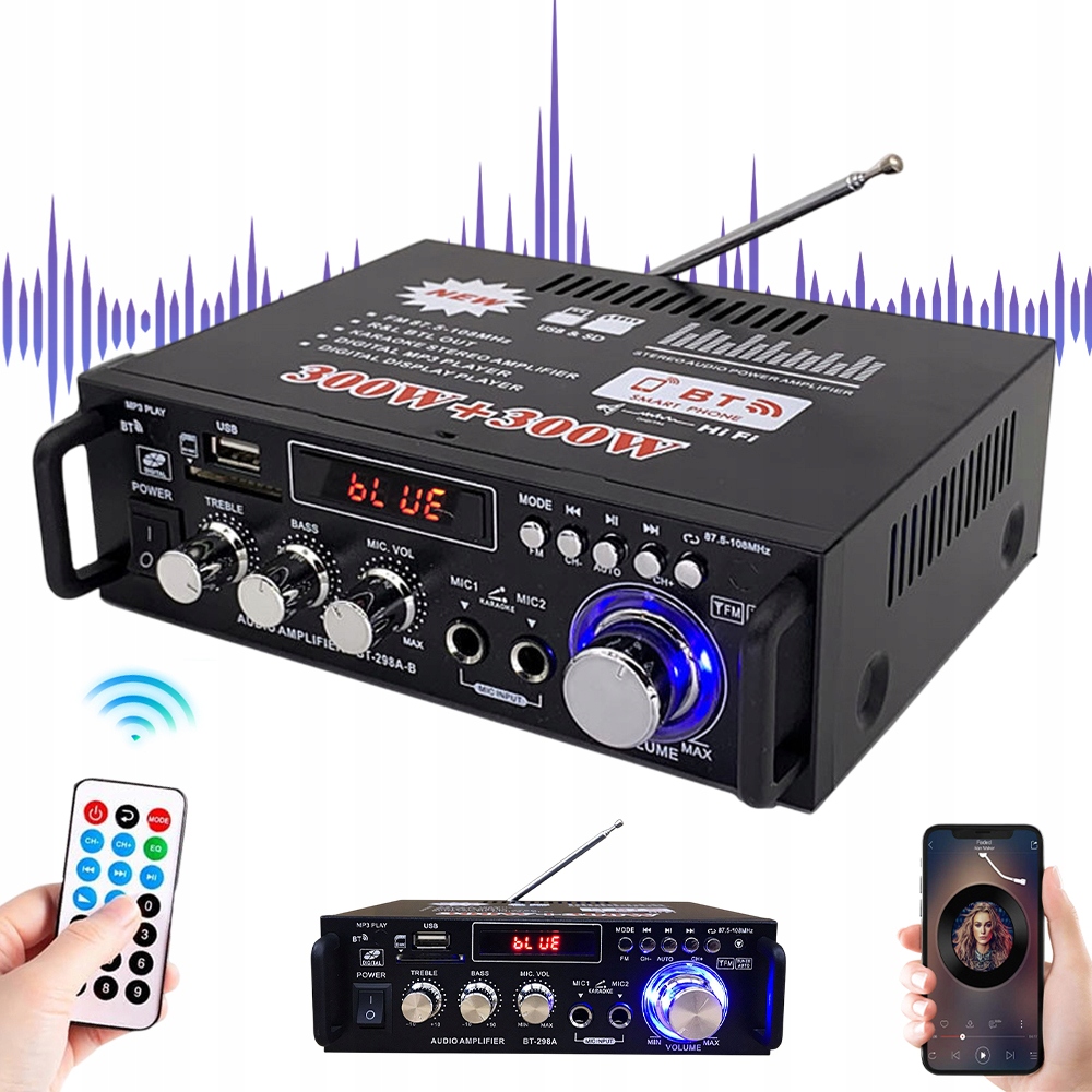 Univerzální Audio Zesilovač BT-298A 600W Bluetooth 5.0 2 Kanálů Fm Rádio