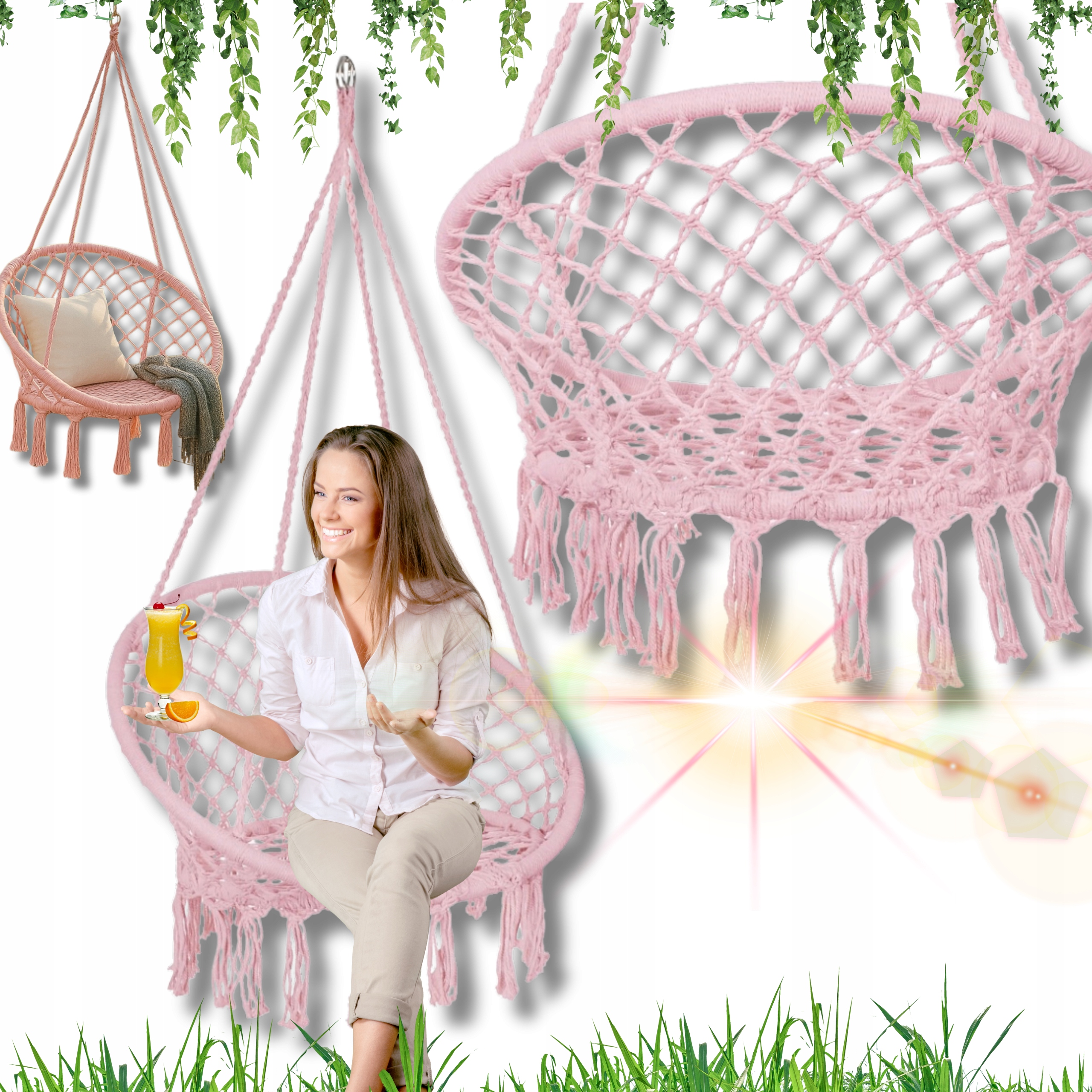 Fotel Wiszący Bocianie Gniazdo Huśtawka Ogrodowa Kokon Bujana Boho Krzesło!