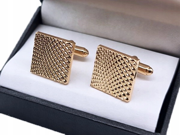 ZŁOTE SPINKI MĘSKIE DO MANKIETÓW + ETUI