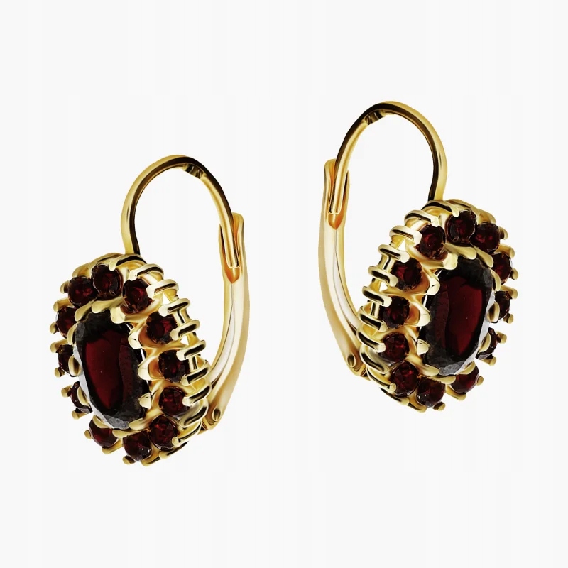 Dámské náušnice ze zlata 585 elegantní oválné s granátovou barvou jako dárek 3.65 g