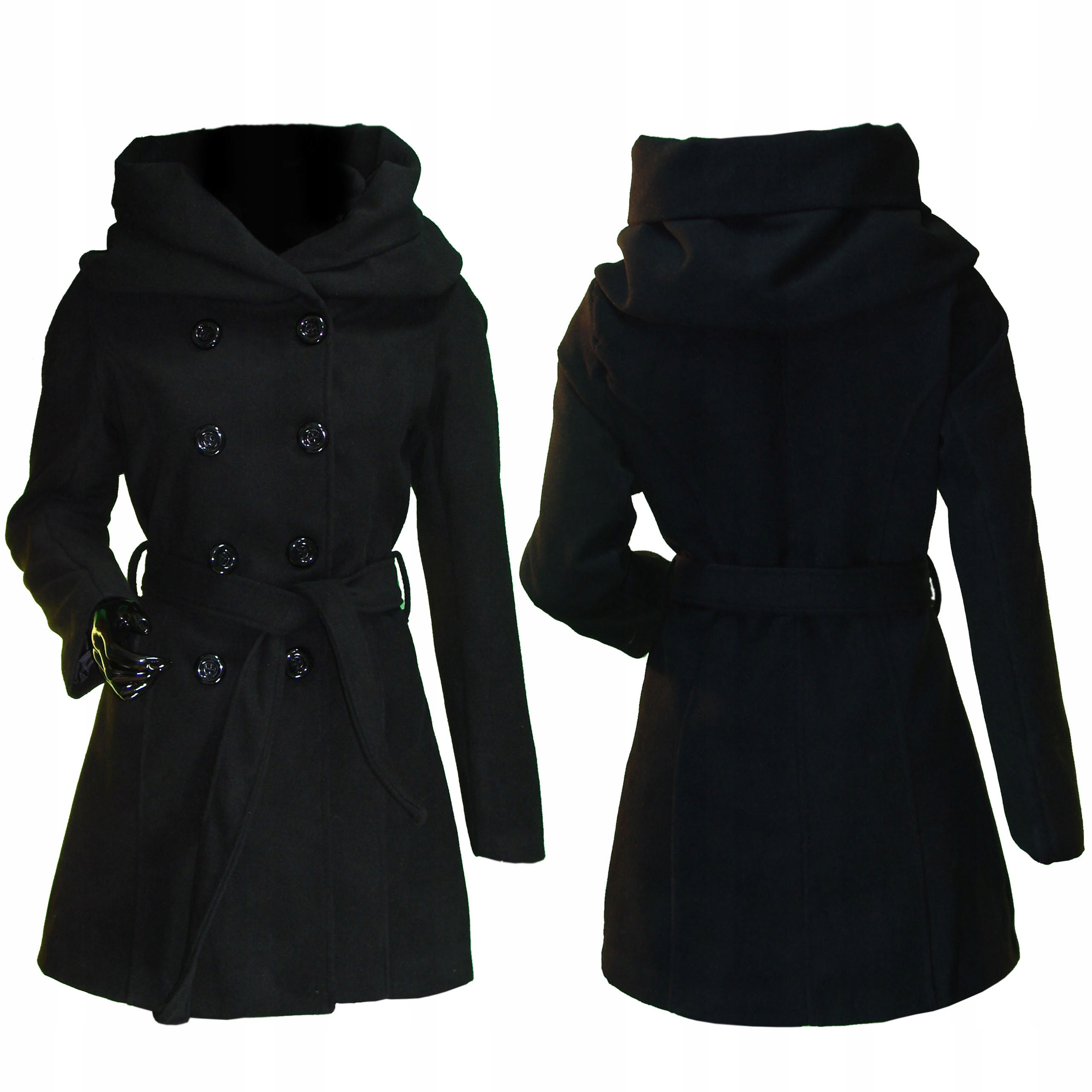 Włoski płaszcz z kapturem ZIMOWY OCIEPLANY XL 42