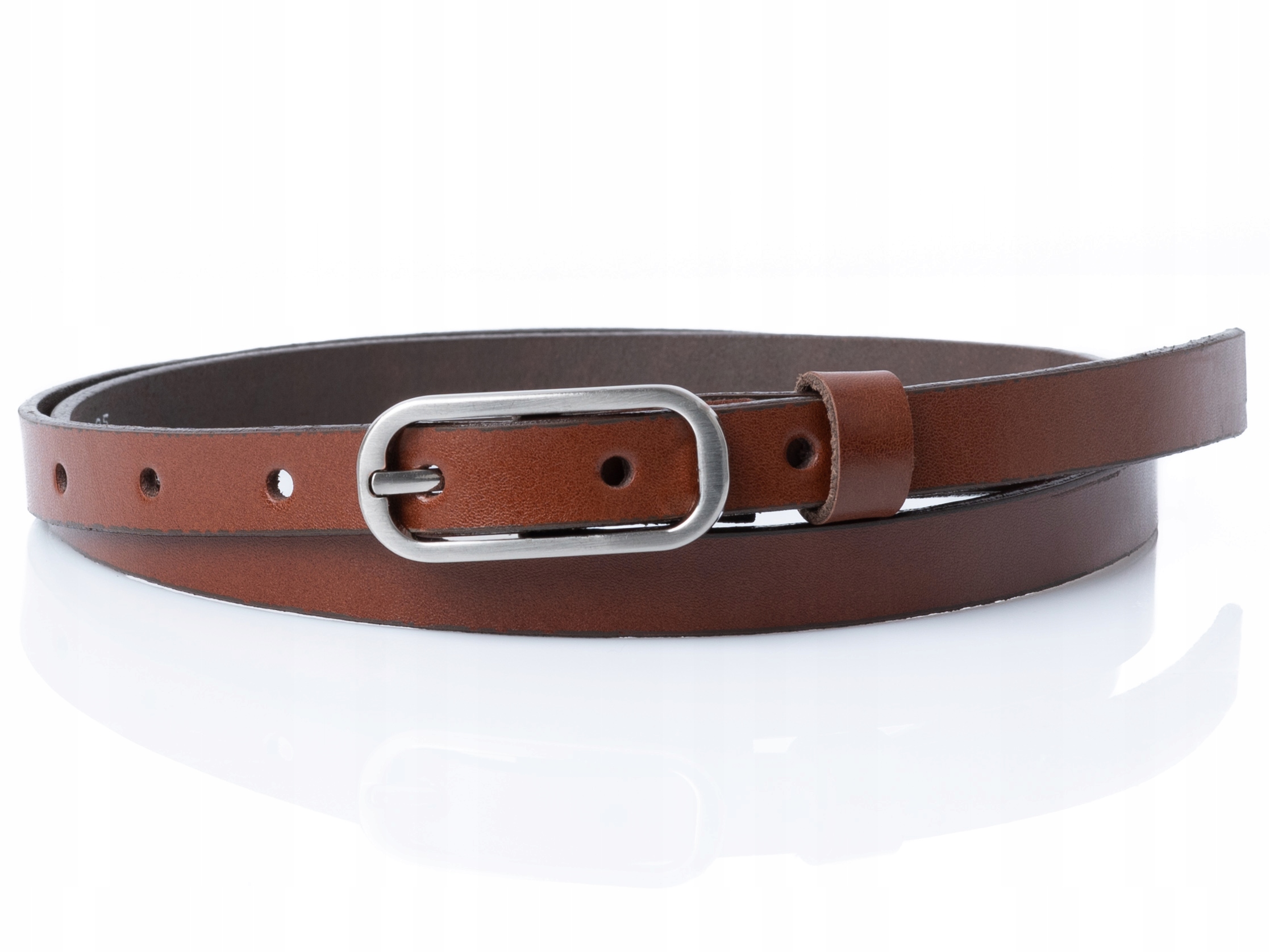 

Wąski pasek skórzany Brązowy cienki 1,5cm sukienki