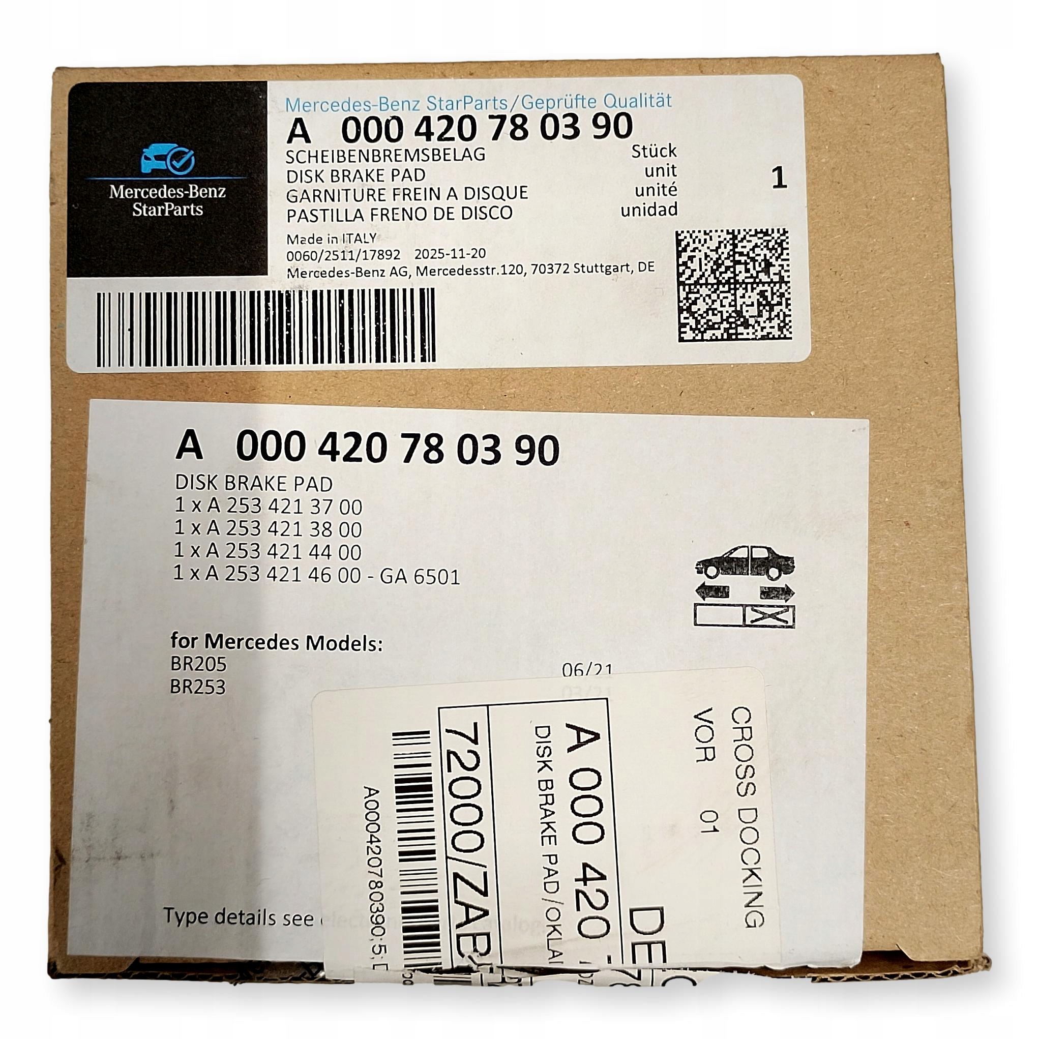 Mercedes W205 X253 zadné brzdové doštičky Oe Starparts