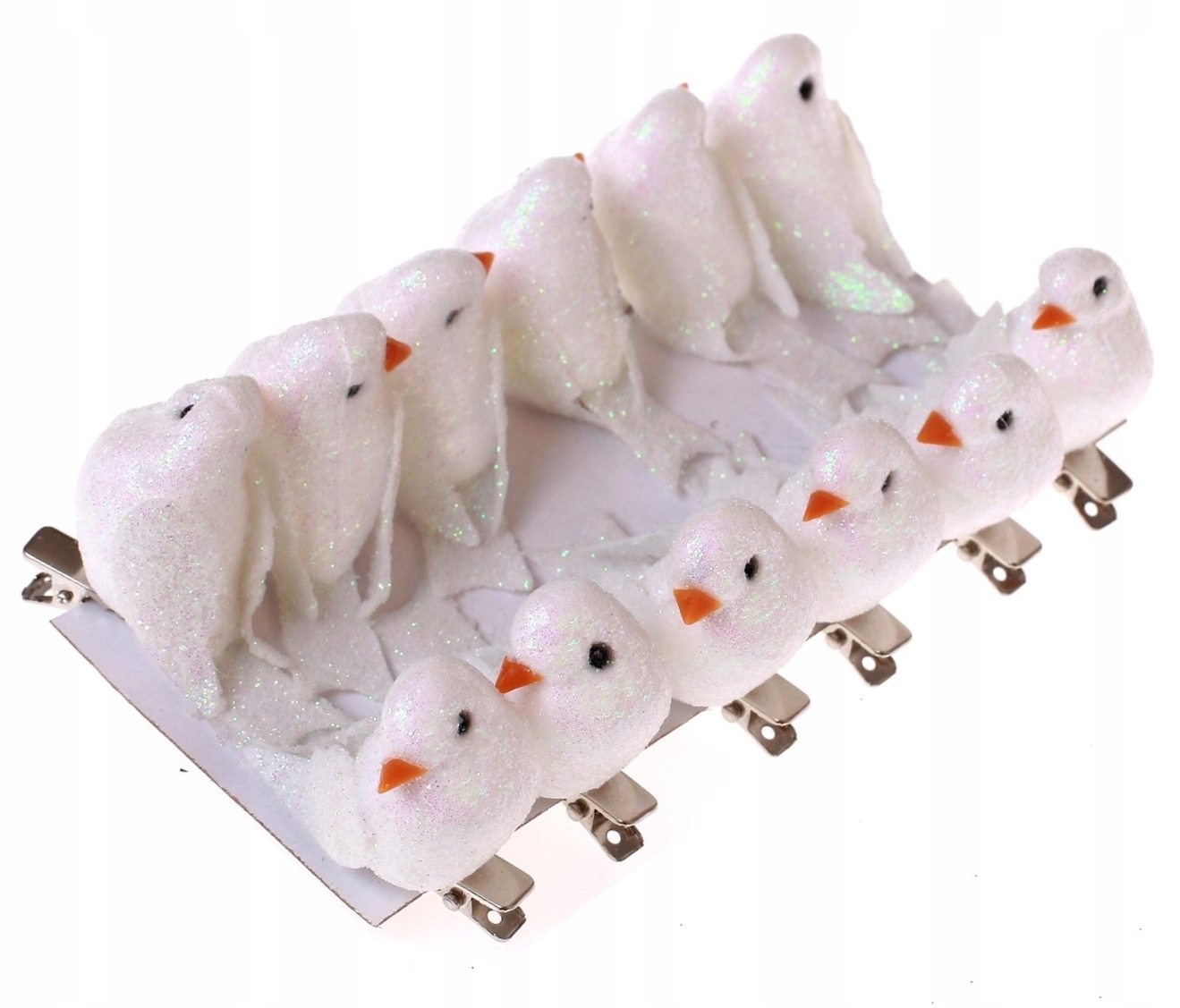 

Brokatowe ptaszki na choinkę ze spinką 12szt Białe