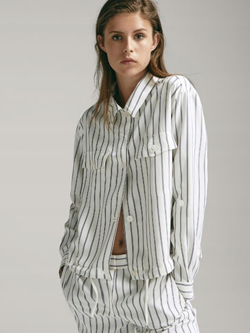 MASSIMO DUTTI krótka koszula paski kieszenie S