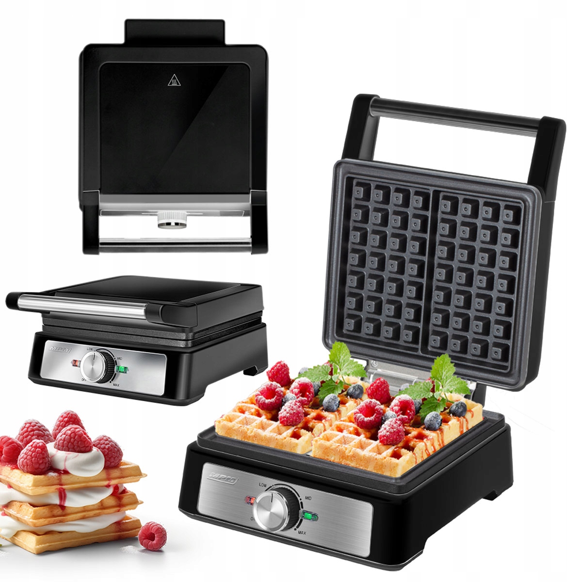 Gofrownica Mpm mocna czarna 2 duże gofry Mpm MGO-41/C 1600W