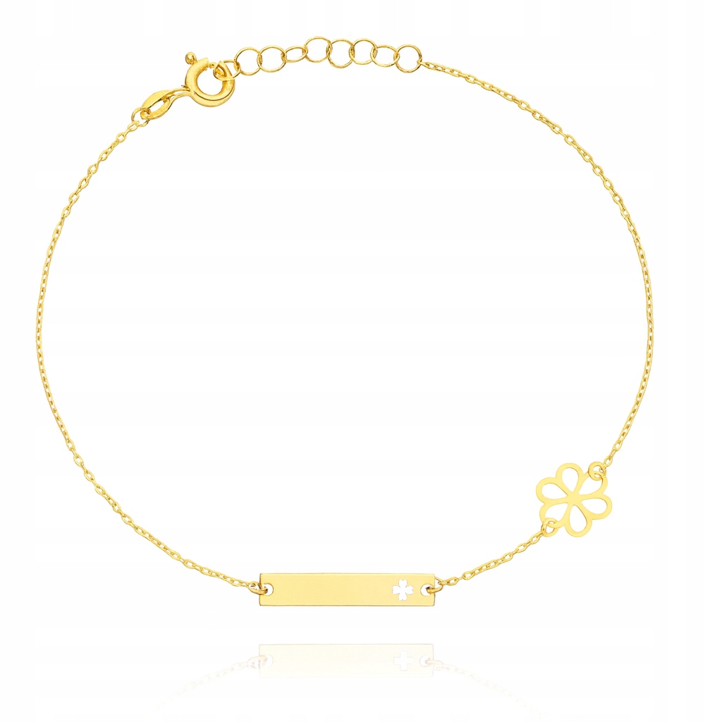 Zlatý náramek s jetelem a květinou PR.585 Gravírování