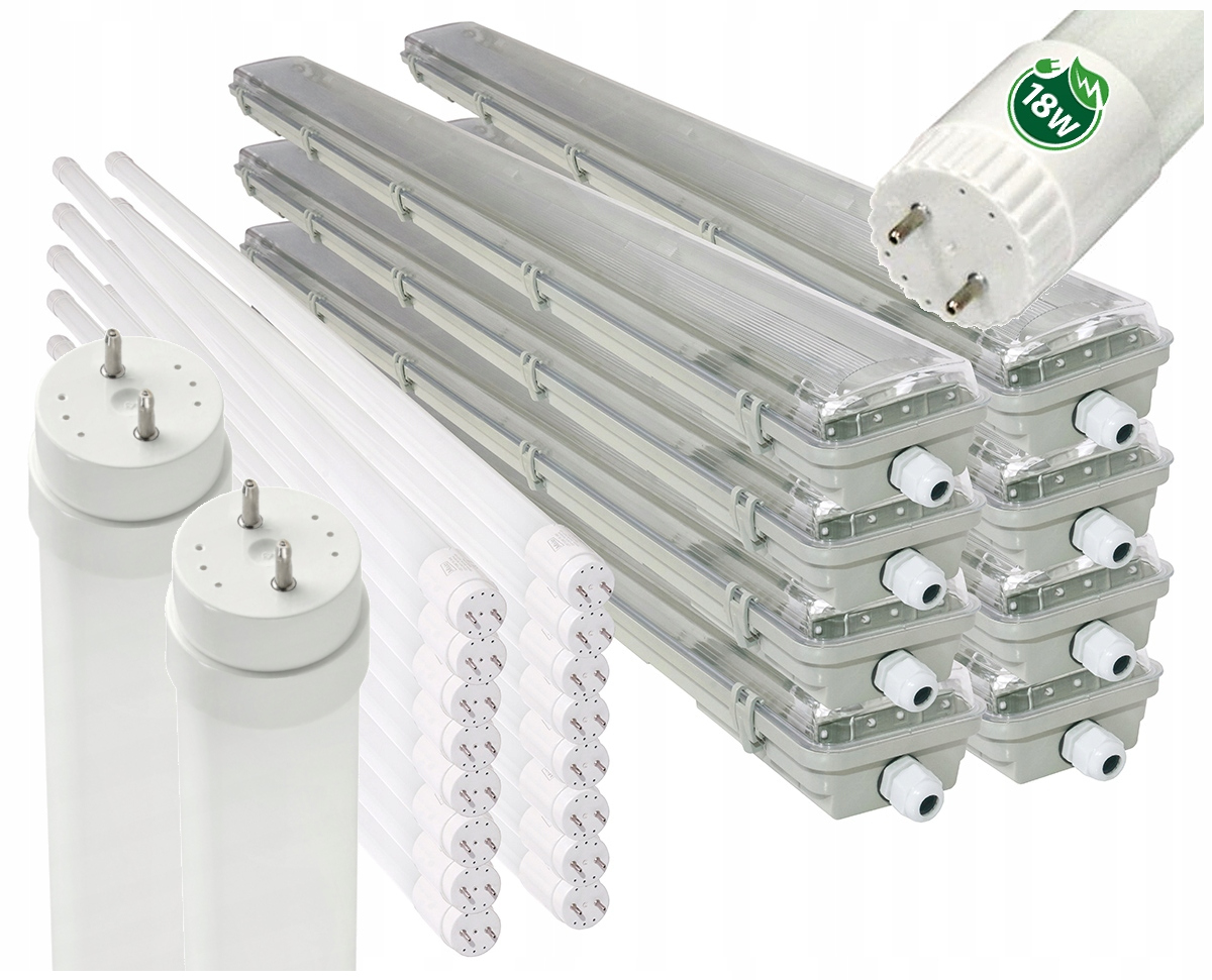 8x Hermetické Led svietidlo 120 cm Lampa 2x Žiarivky Tuby 6000K na garáž