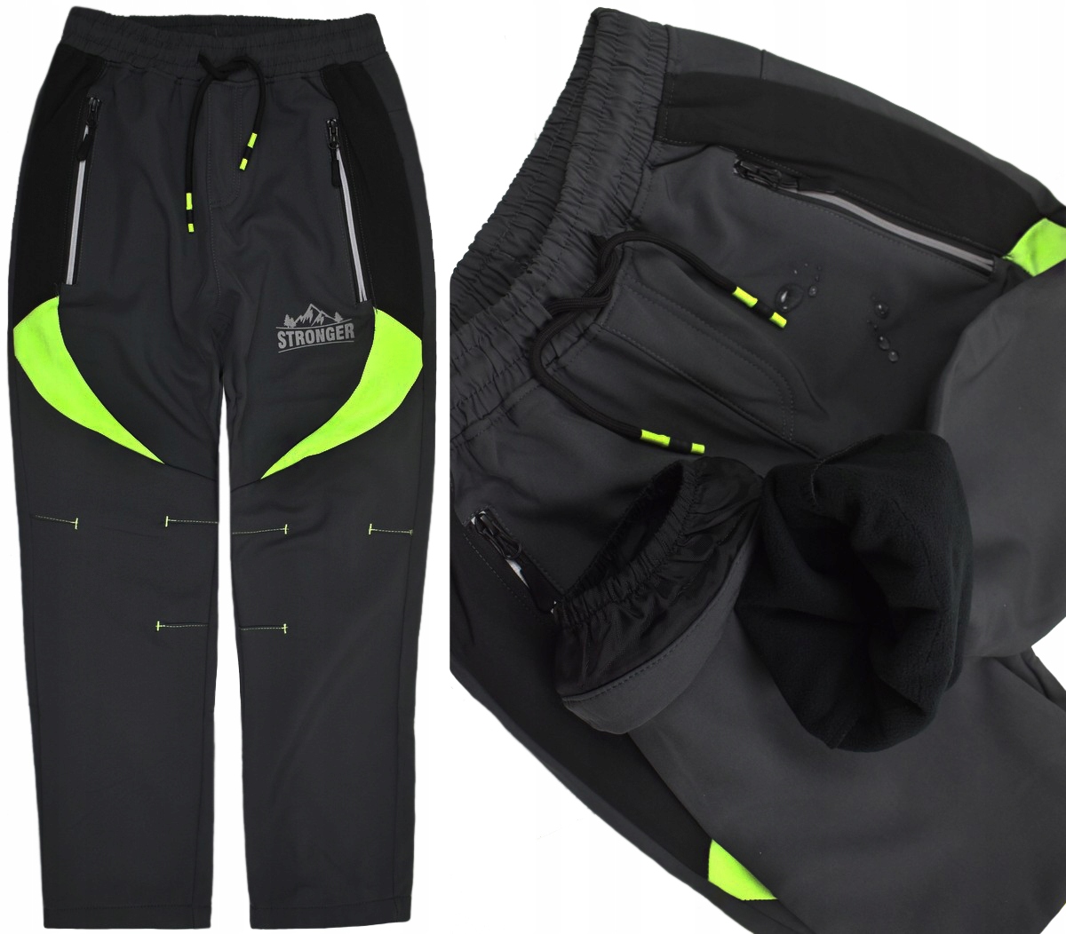 HOLD HANDS Szare Zimowe SPODNIE Ocieplane Softshell w pasie Guma - 170/176