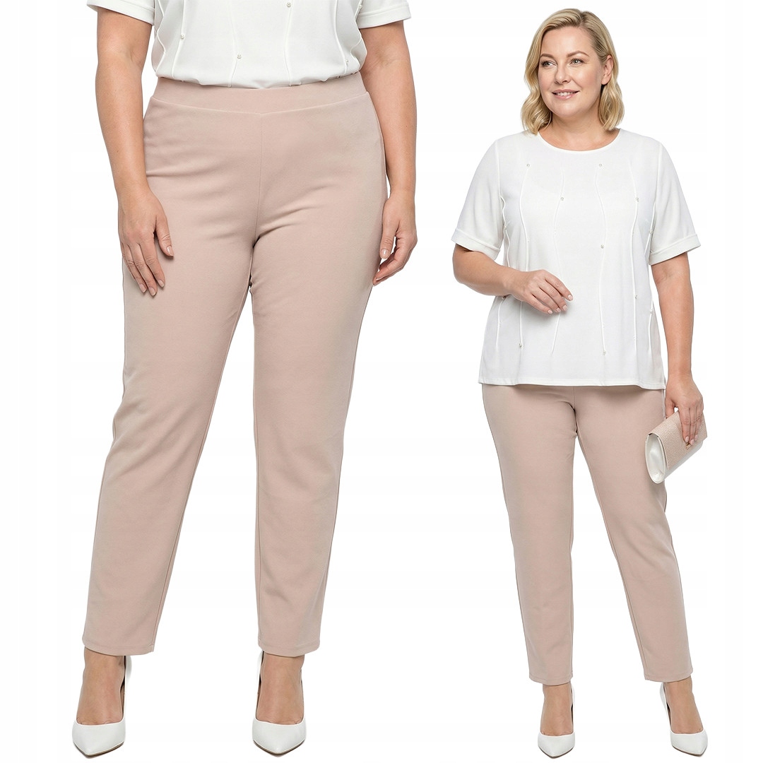 Pískové návštěvní kalhoty béžové plus size velikost 54