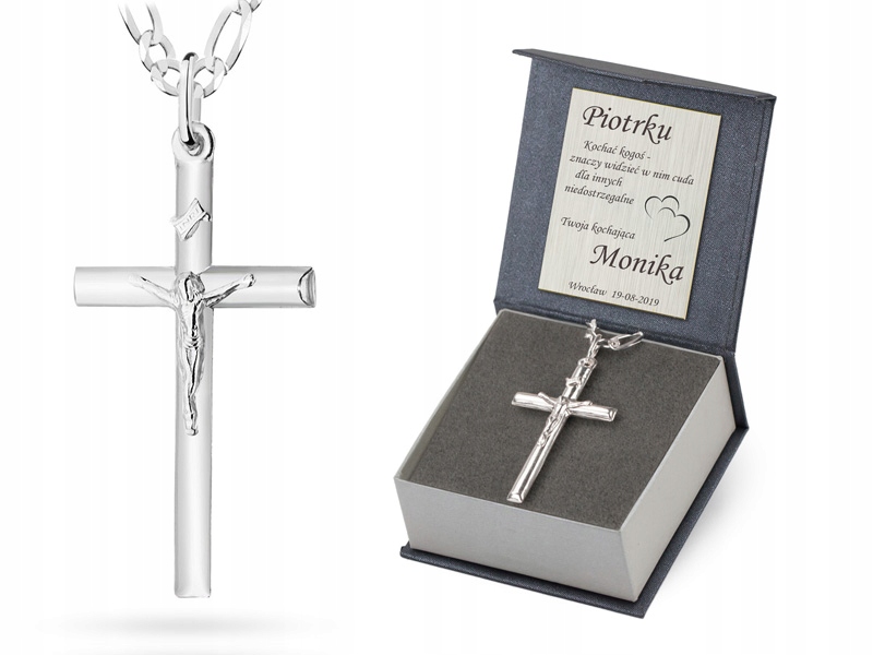 Stříbrný Řetízek Figaro 45 cm Kříž 925 Gravírování