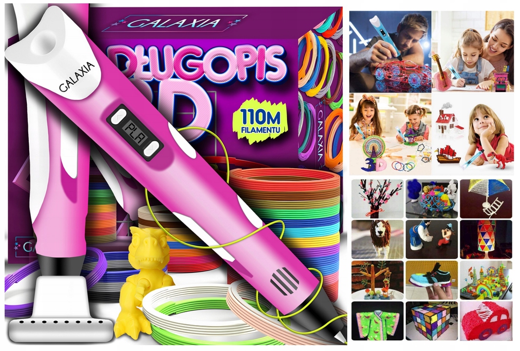 RÓŻOWY DŁUGOPIS 3D drukarka dla dzieci + GRATIS WKŁADY 110 METRÓW!
