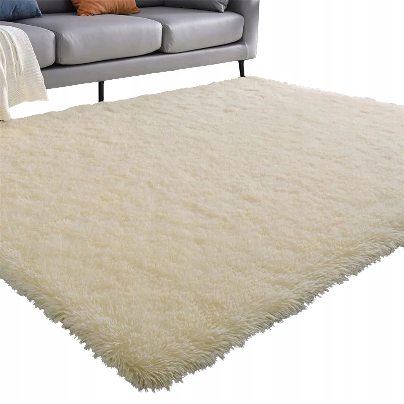 Dywan Shaggy 160x200 pluszowy gęsty miękki obszyty plusz futrzany kremowy