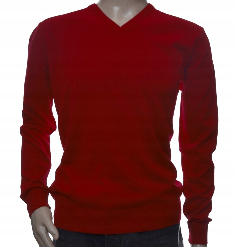 Pánský svetr s výstřihem do V z kašmíru a merino vlny, velikost M, 240, červený kašmírový