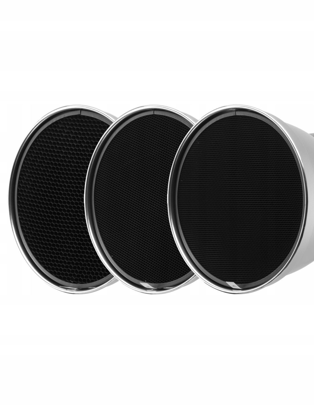 Sada gridů 10°, 30° a 60° pro GlareOne Pro Reflector o průměru 24 cm.