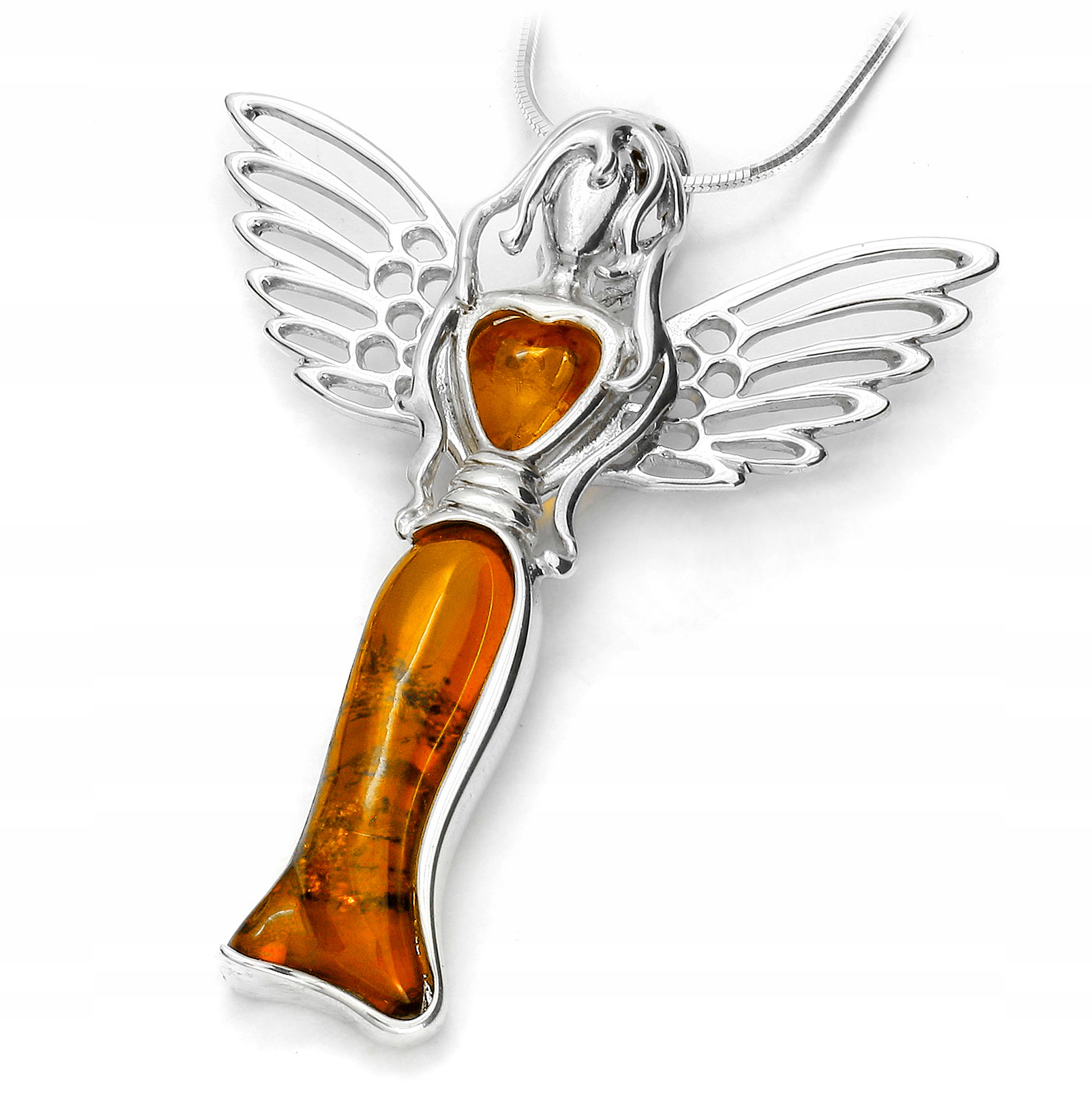 Stříbrný Andělský přívěsek anděl s baltským Jantarem ze Stříbra 925