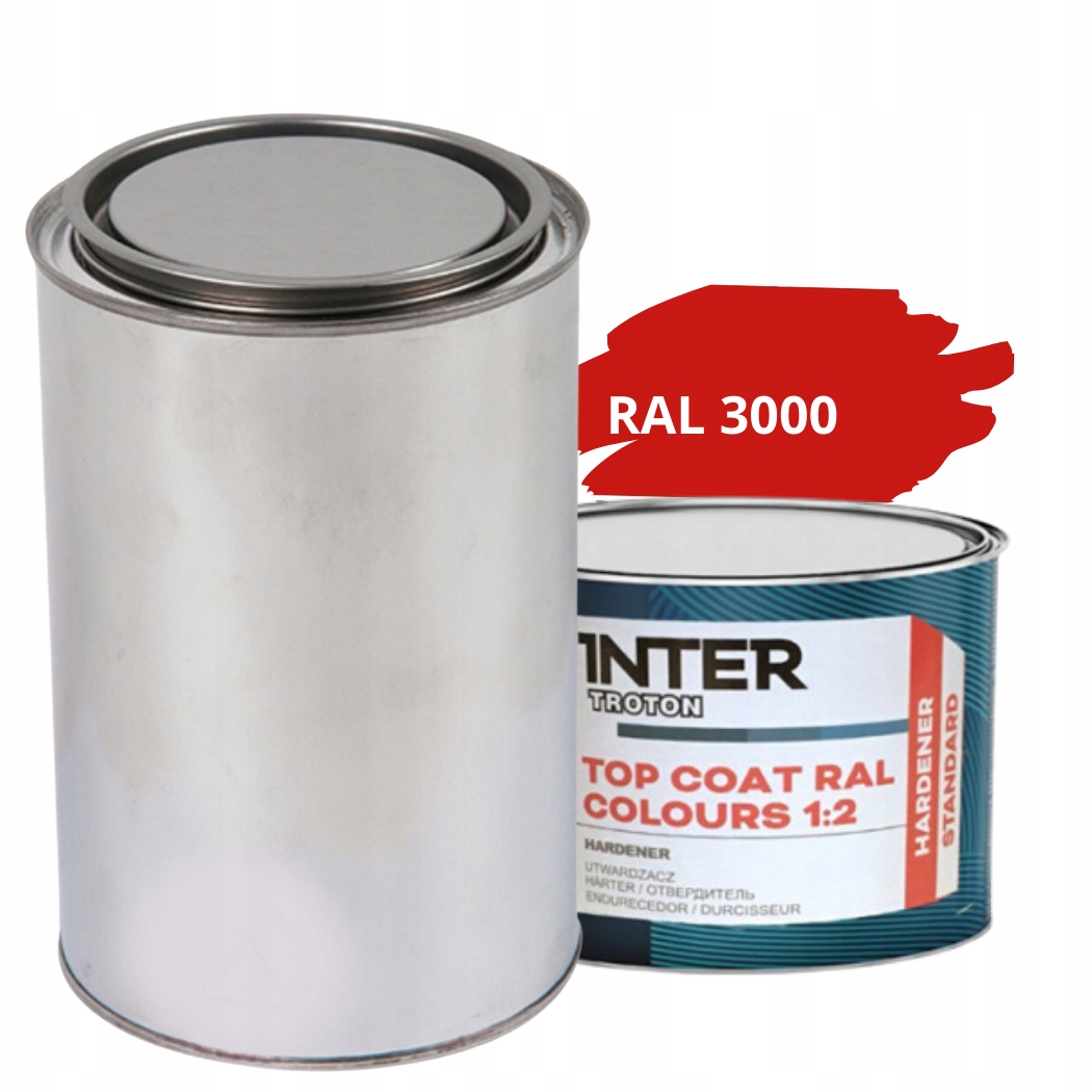 3000 RAL CZERWONY POŁYSK AKRYL TROTON 1L + UTWARDZACZ 0,5L 2:1