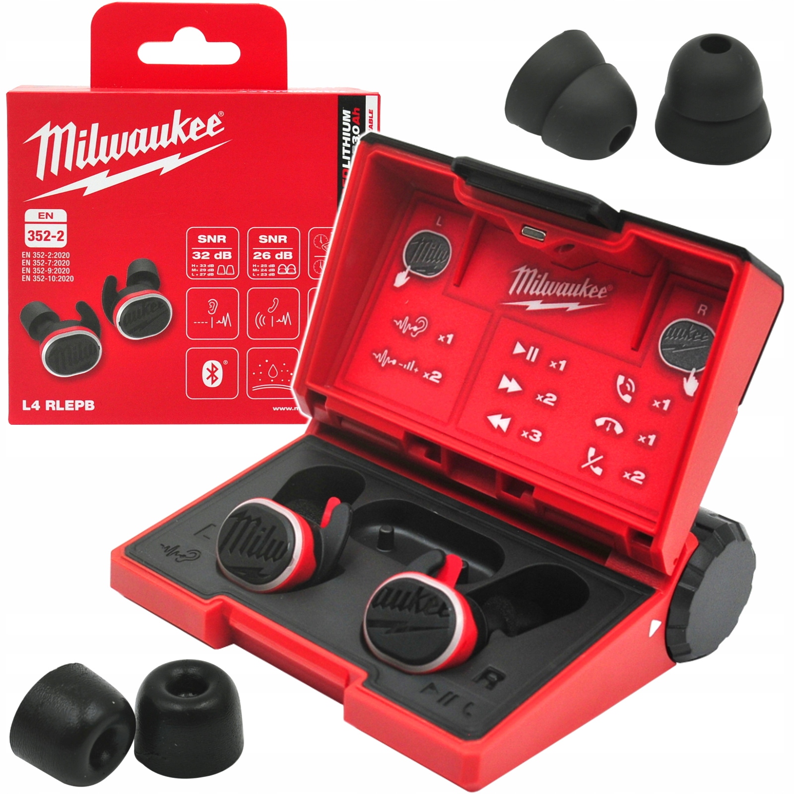 Słuchawki bezprzewodowe dokanałowe Milwaukee L4RLEPB-301 do pracy bluetooth