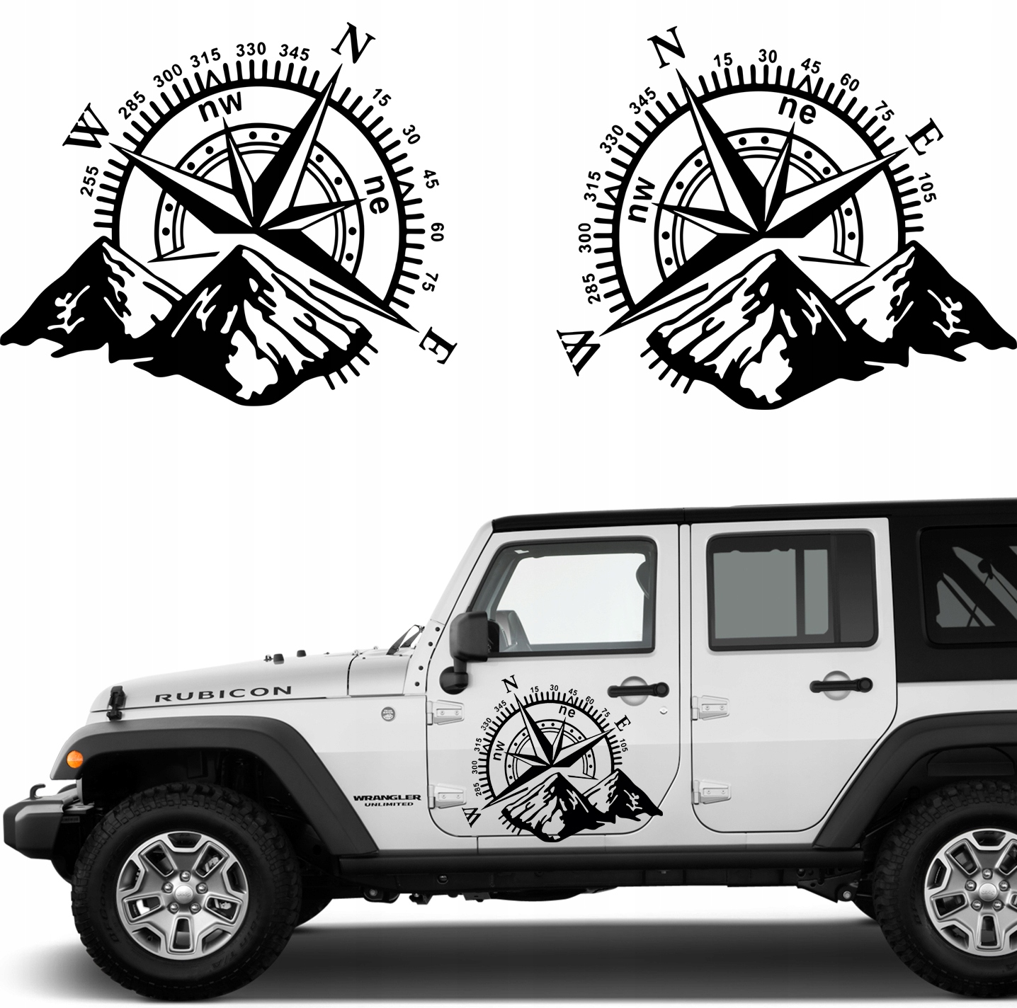 

2x Naklejka Na Samochód Kompas Góry Offroad 60x71