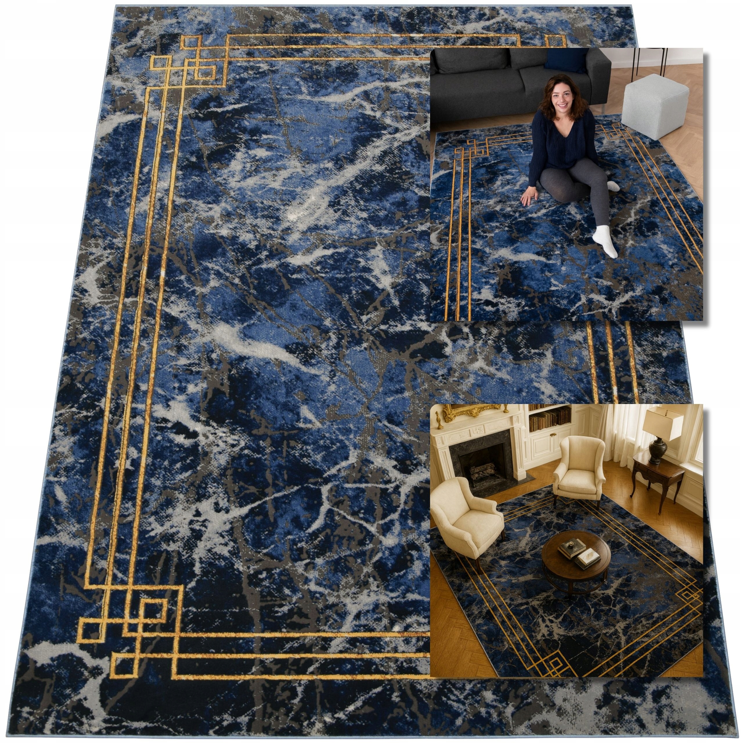 Moderní Koberec Tmavě Modrý Mramor Etna Koberce Do Obývacího Pokoje 80x150