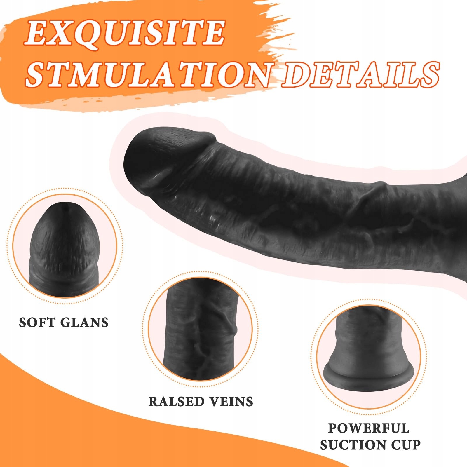 FENGFEIYAN Realistyczny Dildo 19 CM Dla Początkujących Przyssawka Czarny — miniatura 3
