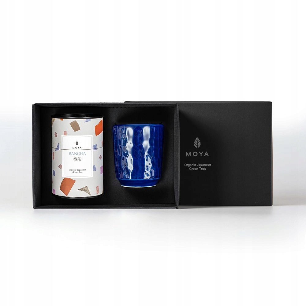 Dárková sada – organický zelený čaj Moya Bancha a hrnek Ukiyo