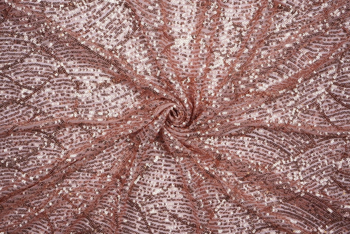 Látka Flitry Růžové Zlato Vlnový Vzor Na Pružné Šaty Rose Gold