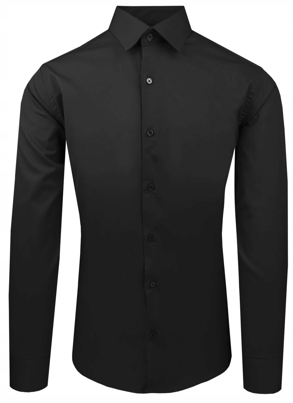 Černá bavlněná košile s vypasovaným střihem, jednobarevná 44/176-182