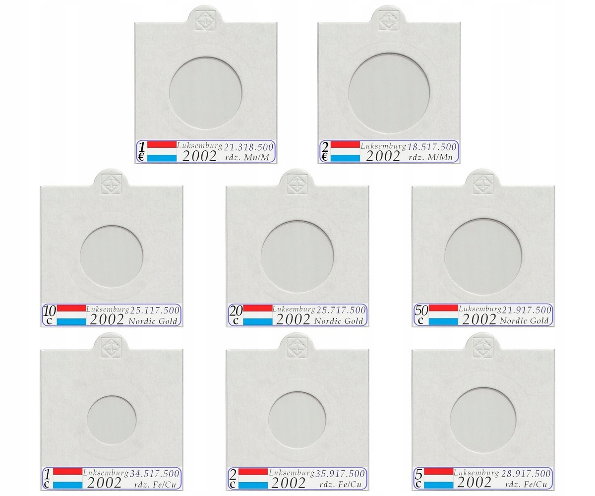 Sada 152 holderů na euromince Lucembursko popisy
