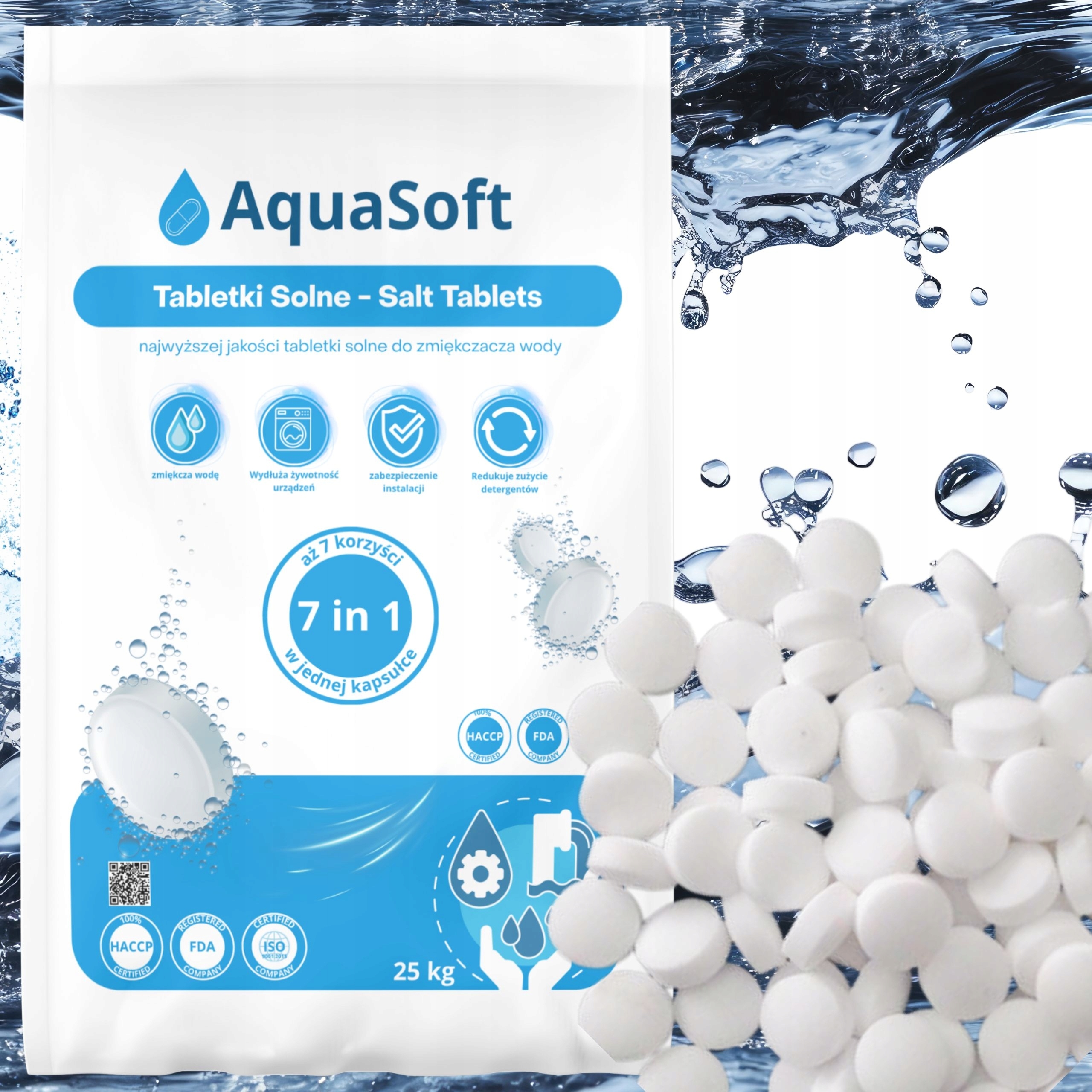 Sůl v tabletách do změkčovače vody pro úpravu 25 kg AquaSoft