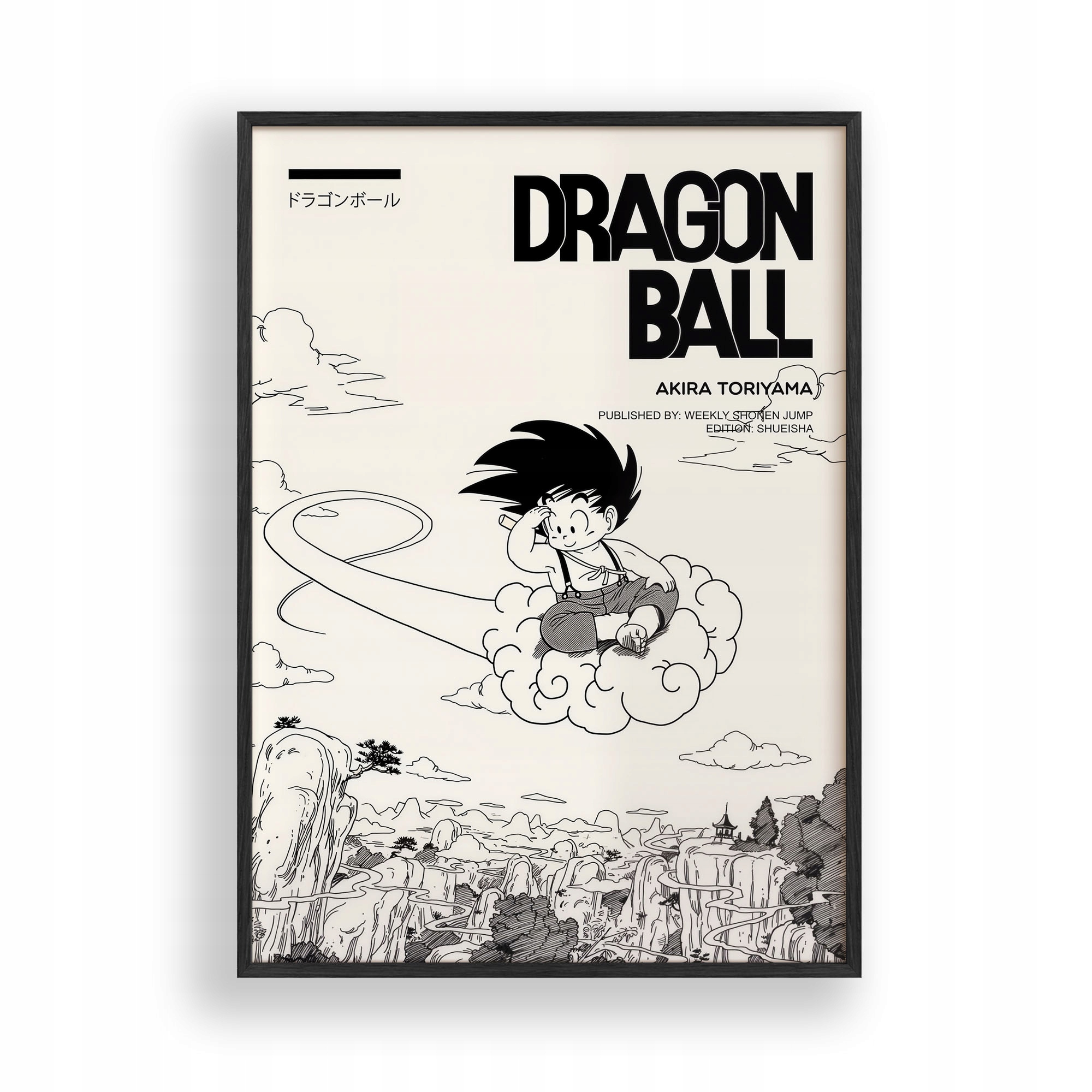 Obraz Dragon Ball Młody Goku Chmura Plakat Ramka Drewniana Czarna 30x42 cm