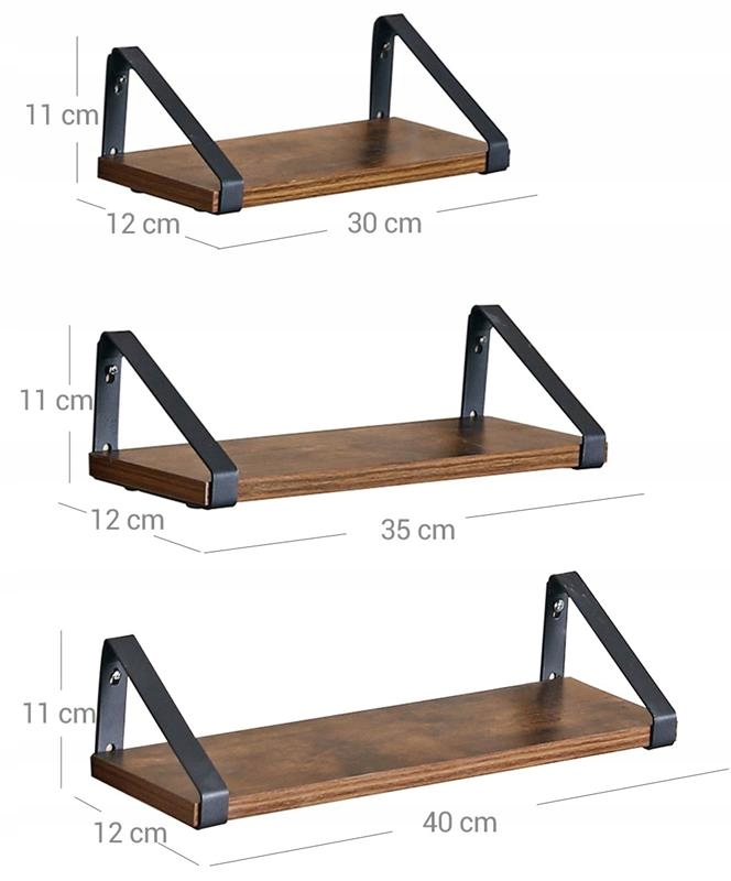 Półka wisząca 3szt. komplet zestaw rustykalny loft VAS Kod producenta MATKAM-LWS33BX-MATKAM