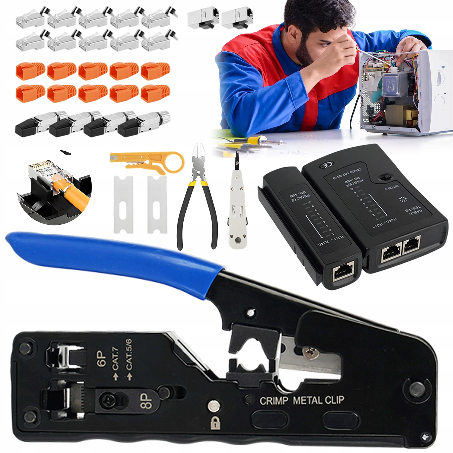 Sada Síťových Nástrojů Tester RJ45 Krimpovací Nůž Pouzdro