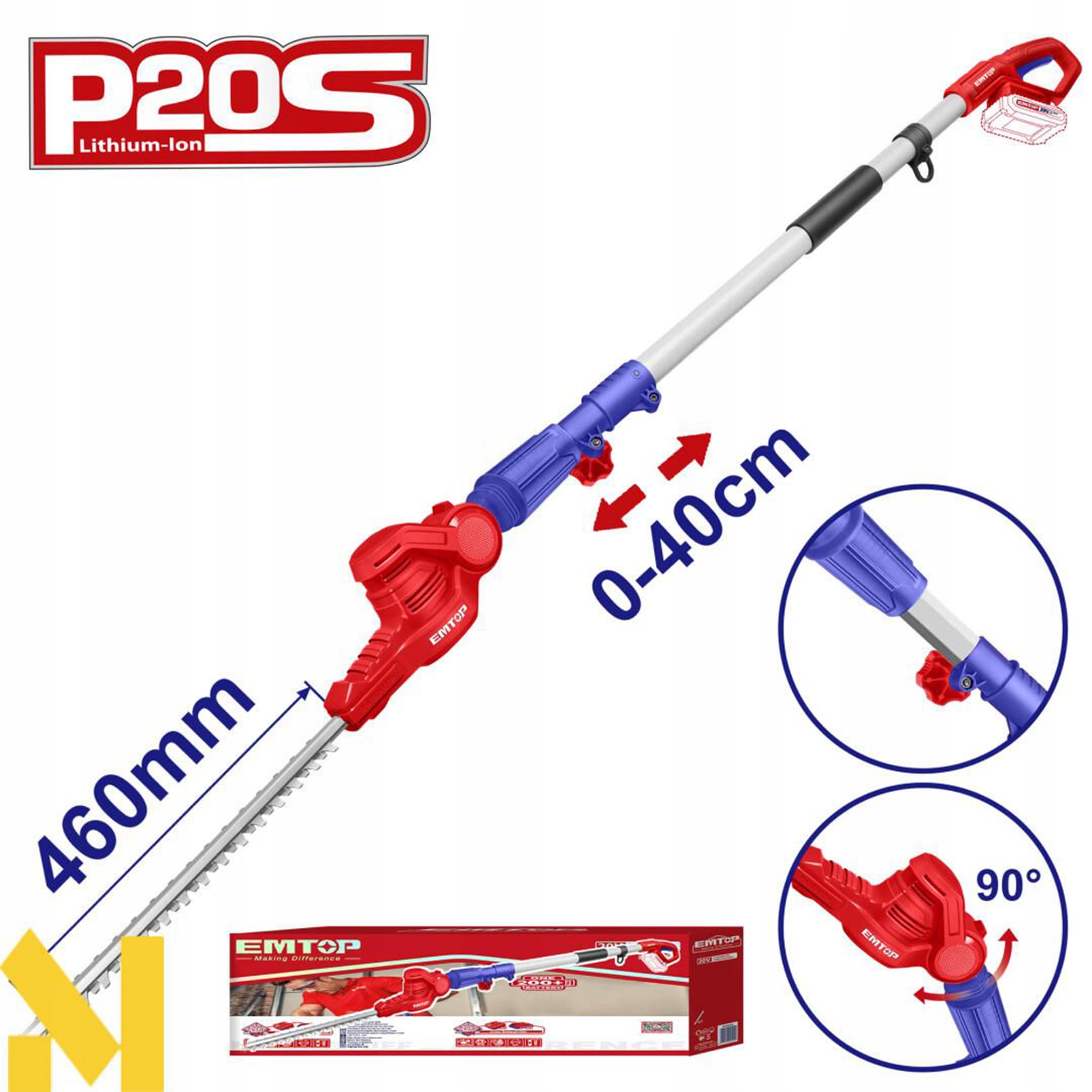 Emtop Akumulátorové teleskopické nůžky 20V P20S EPHT201601