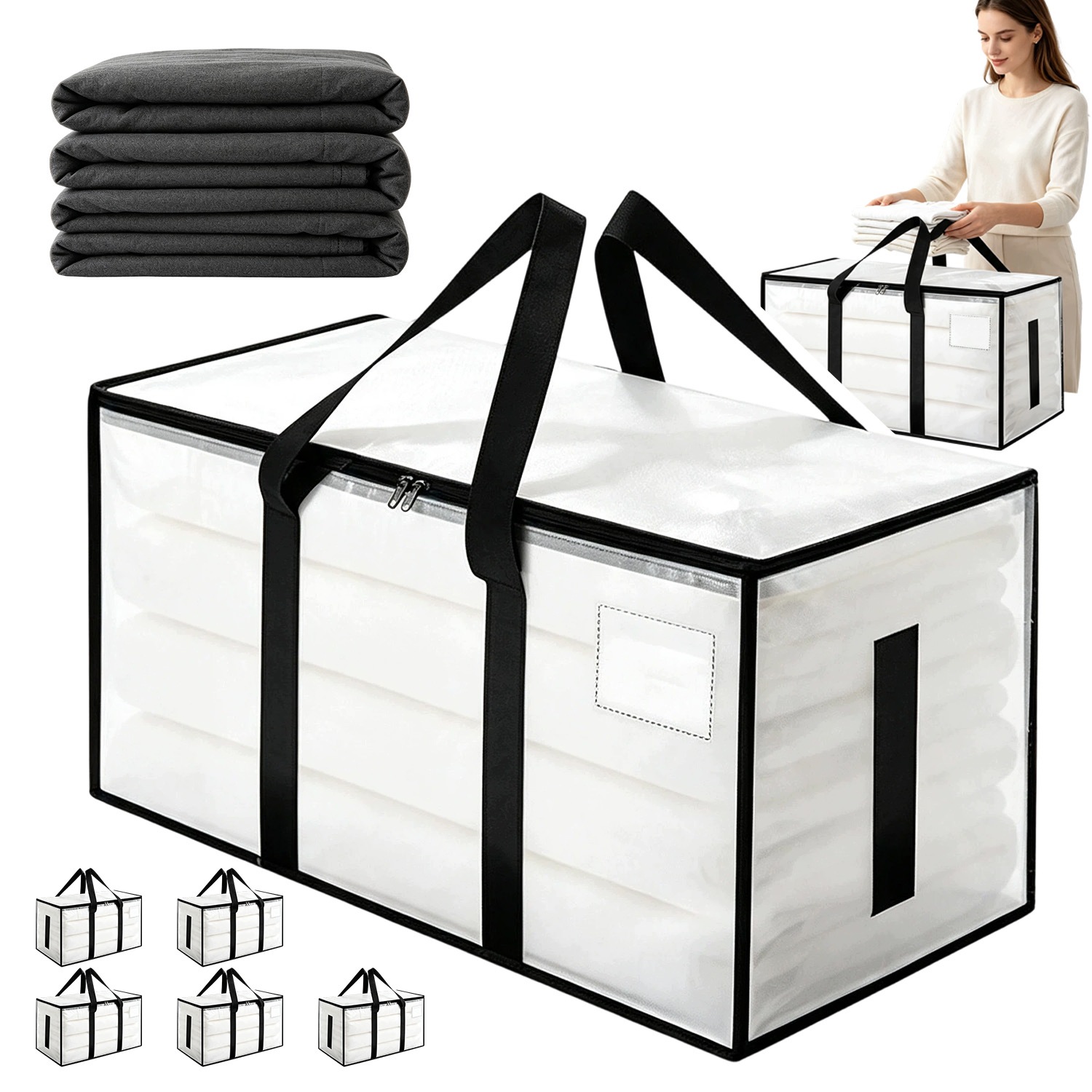Tašky Na Stěhování 6 Kusů 90L 69X38X35.5 CM S Průhledným Okénkem