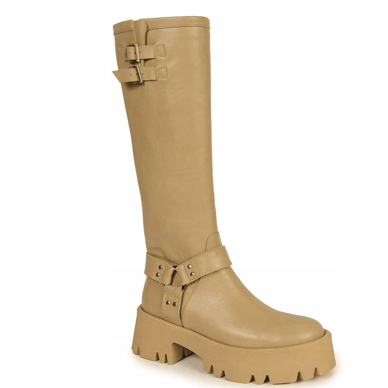 Carinii B9319 Kozačky Klasická Kůže Lico Béžová 39