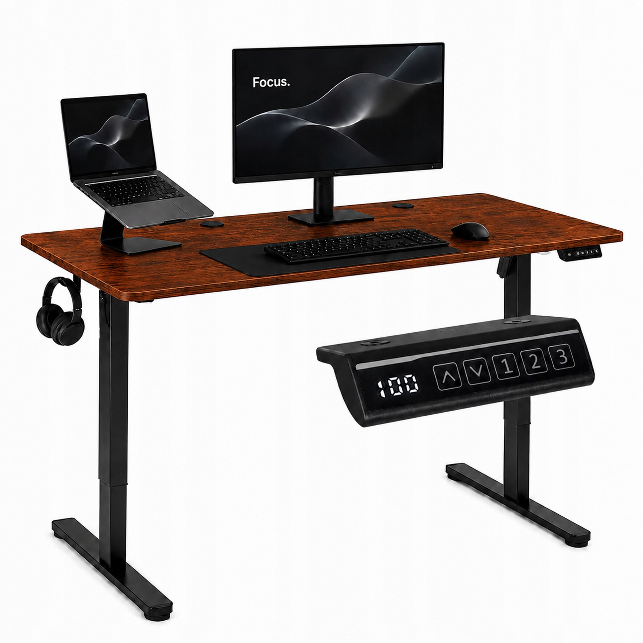 Elektrický psací stůl 140 x 60 cm, nastavitelná výška 72-118 cm, zestárlý dub