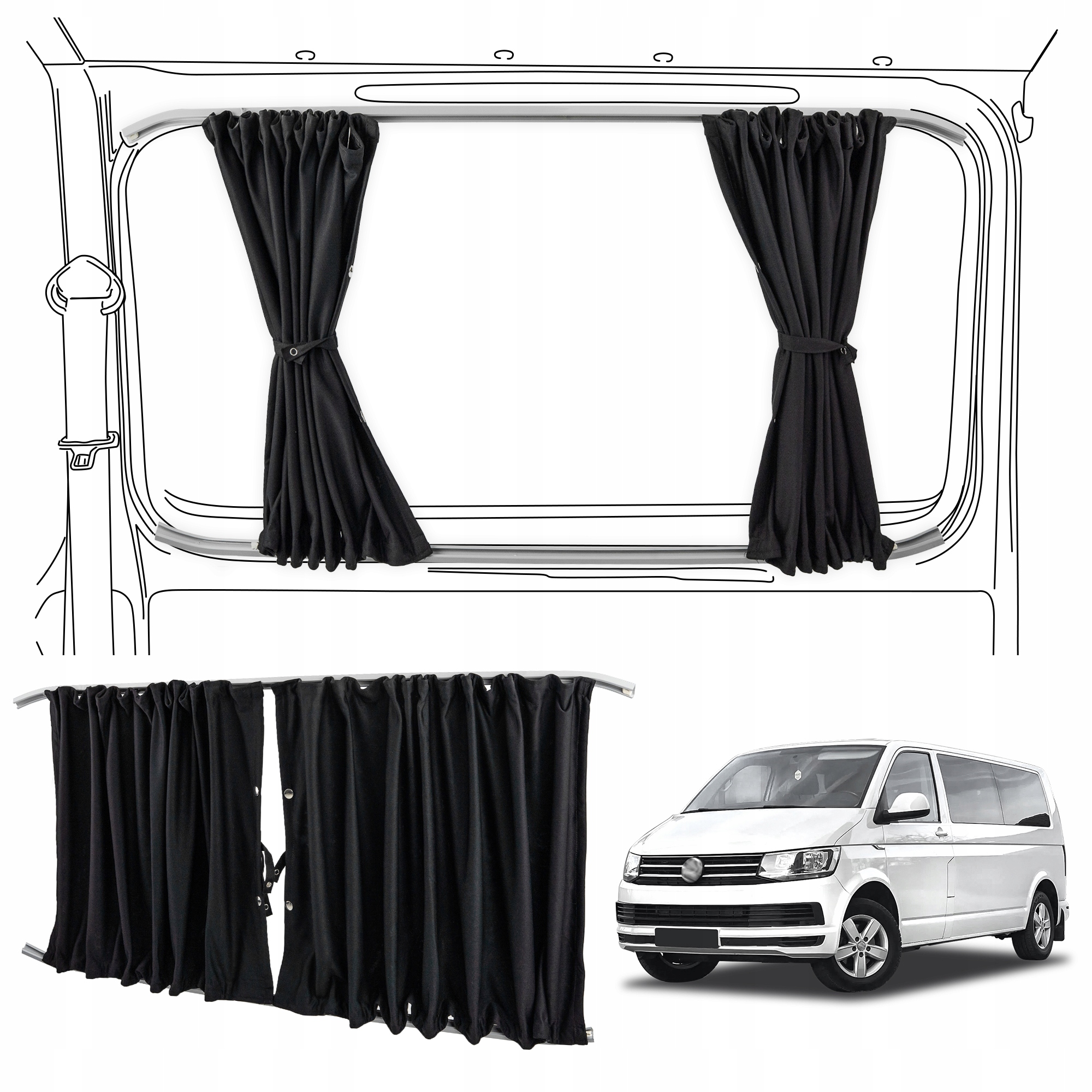 Zatemňovacie závesy na ľavé bočné dvere pre Vw Caravelle VI T6 2015-2019