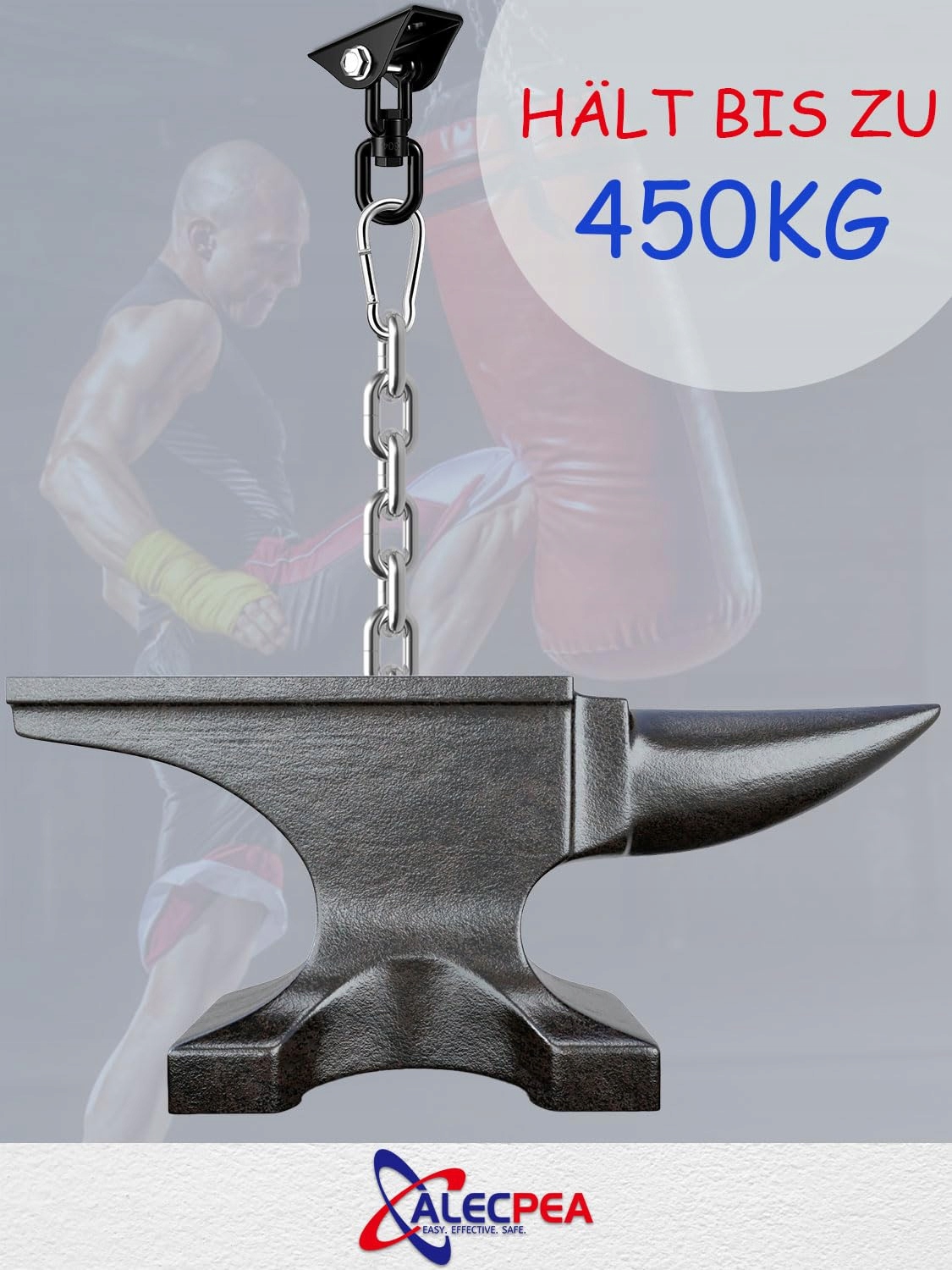 ALECPEA Hak Sufitowy Stalowy 450kg Fotel Wiszący Obrót 360 Stopni — miniatura 2
