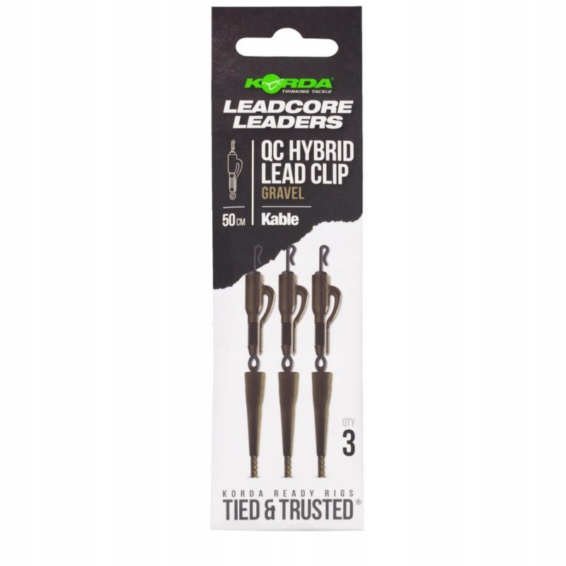 Korda Kable Leadcore Leader Hybrid Lead Clip Qc Swivel Gravel 50cm Leadcore