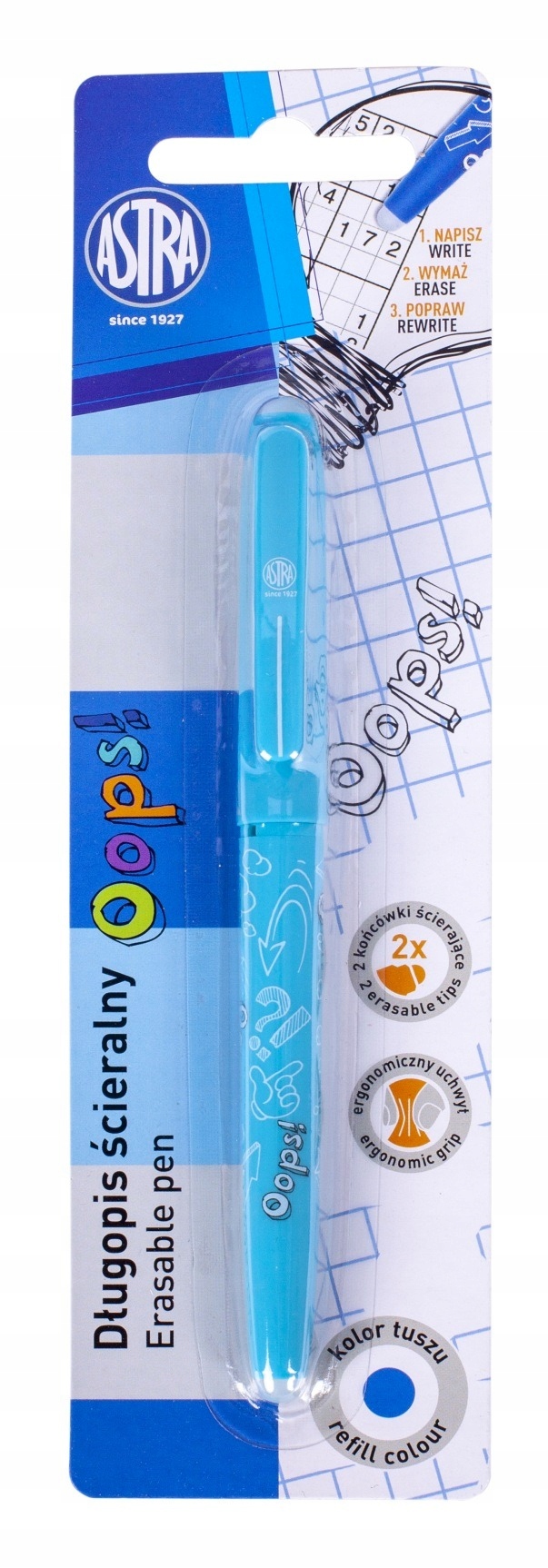 

Długopis wymazywalny Oops niebieski blister Astra