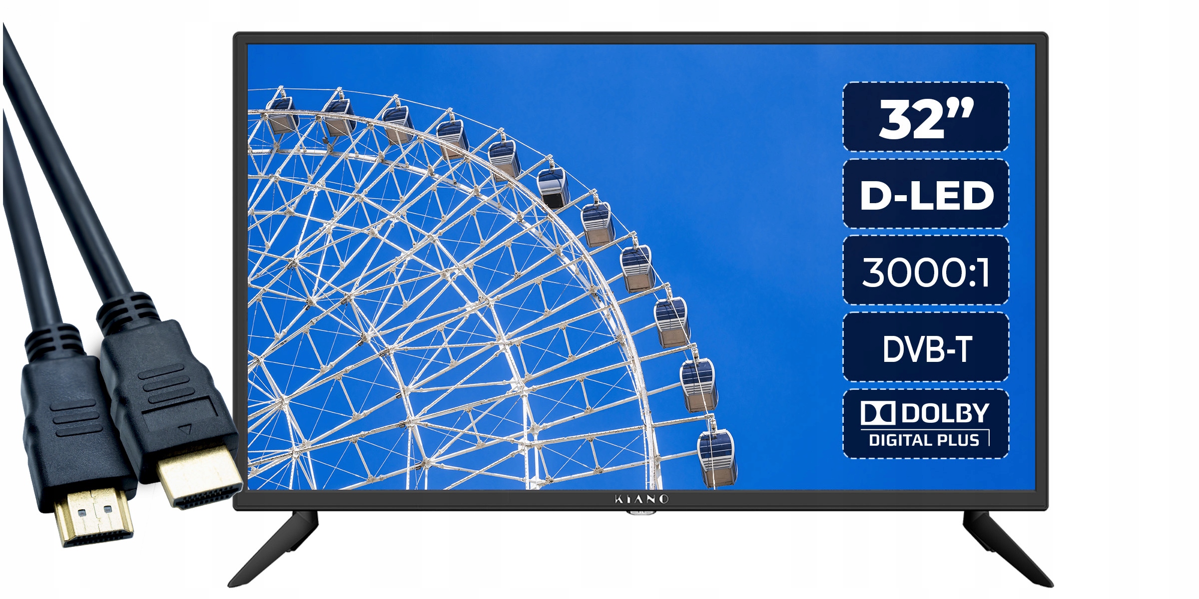 Telewizor Led Kiano Slim 32" Hd Ready Hdmi Usb Pvr obraz Hd kabel Hdmi