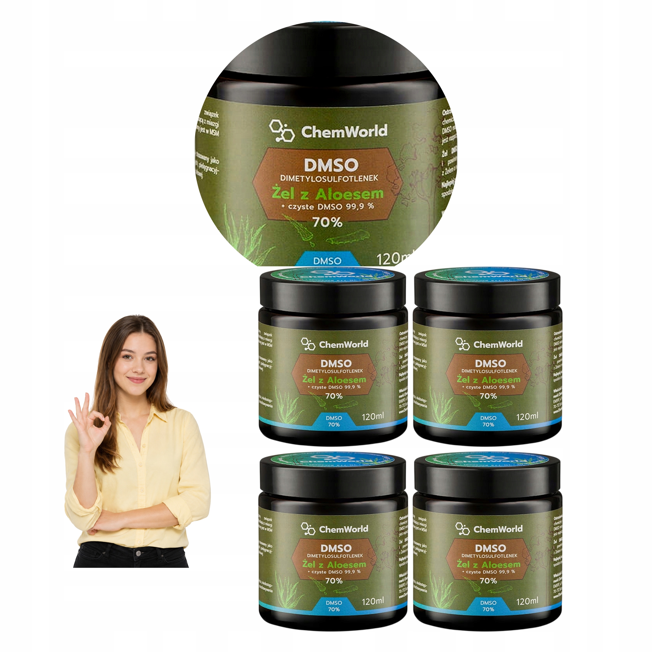 4x Chemworld Żel Dmso 70% z Aloesem Dimetylosulfotlenek Aloe Vera 120 ml