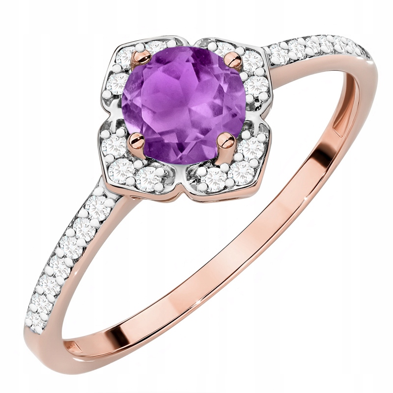 Zlatý Prstýnek pr. 585 14k s brilianty a ametystem 0,50ct