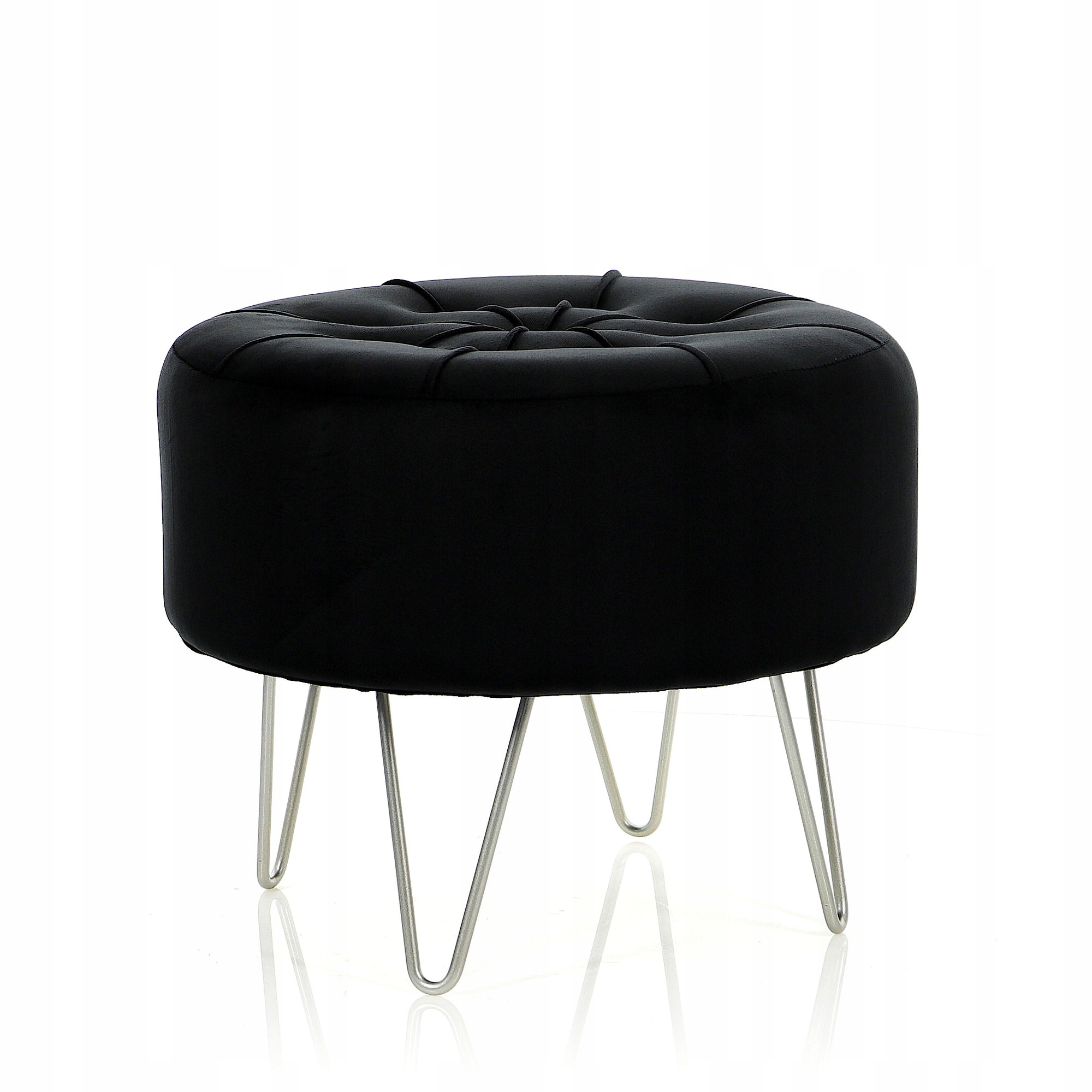 Pufa Welurowa Srebrna Czarna Welur podnóżek 38cm